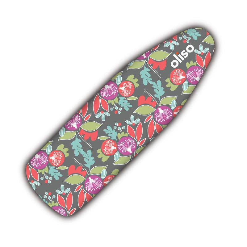 oliso Ironing Board Cover â€“ 100% Cotton with Professional Felt Pad, Fits Standard 54" x 15" Boards â€“ Secure Fit with Wide Elastic Edge & Adjustable Straps â€“ Floral - Image 1