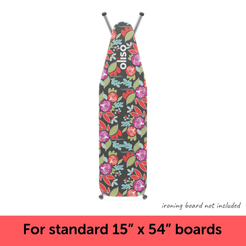 oliso Ironing Board Cover â€“ 100% Cotton with Professional Felt Pad, Fits Standard 54" x 15" Boards â€“ Secure Fit with Wide Elastic Edge & Adjustable Straps â€“ Floral - Image 3