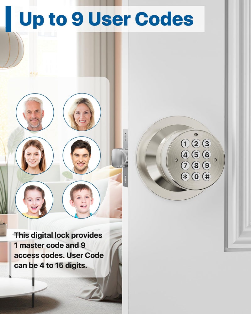 HIDALIFE مقبض باب HIDALIFE مع لوحة مفاتيح، قفل باب بدون مفتاح لدخول غرفة النوم، مقبض باب مع قفل للباب الأمامي للمرآب المنزل الشقة، نيكل ساتين - Image 2