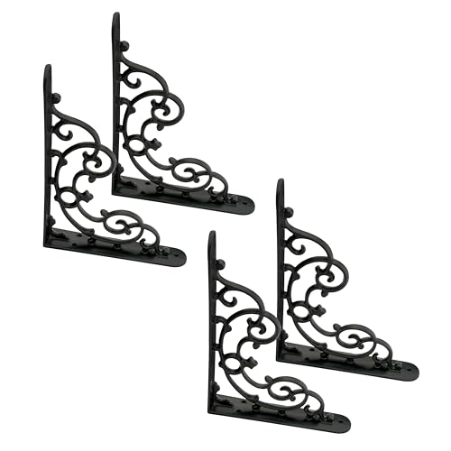 GHAR DWAR Metal Handcrafted Shelf Bracket for Floating Shelves L Angle Decorative Corner L Shaped Brace Joint Heavy Duty Wall Mounted Shelf Supporter Corner Brace Holder (Pack of 2, Black) - Image 3