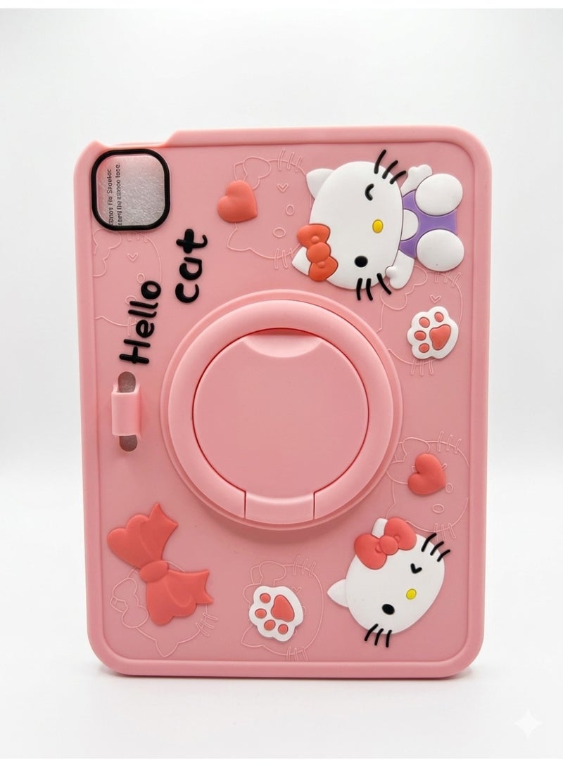 كفر حماية للايباد iPad A16 2025 الجيل العاشر 10.9 إنش – سيليكون مرن مقاوم للصدمات – حماية كاميرا وحواف مرتفعة - تصميم هيلو كات وردي مع ستاند دوار - Image 1