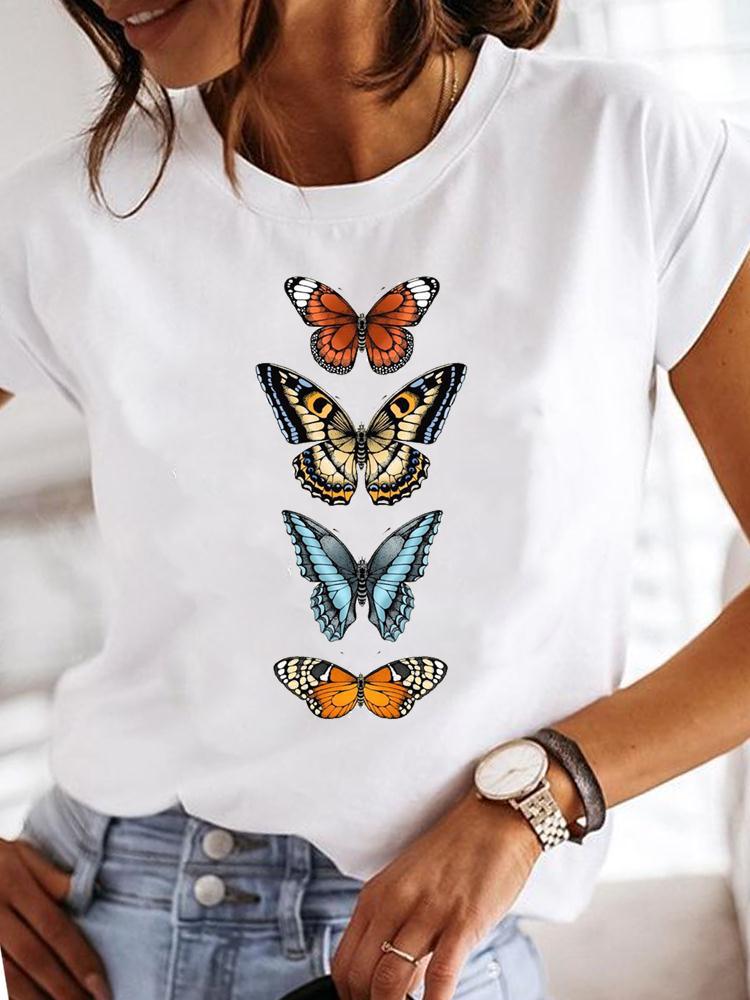 Street Life Pattern Round Neck Printed White T-Shirt Short Sleeve Women'S Wish/ - Image 1