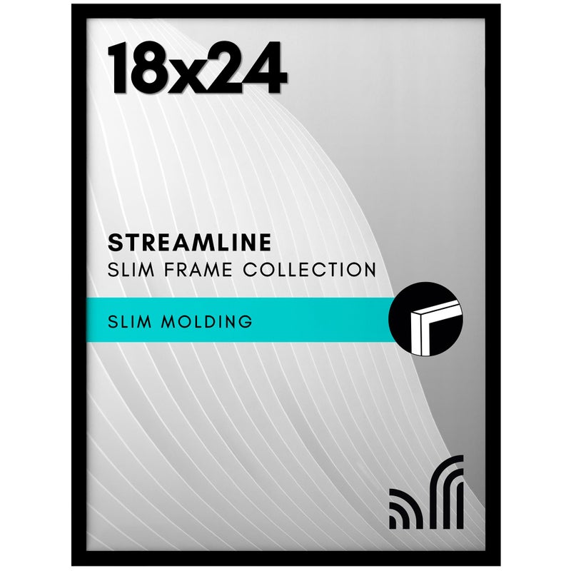 Americanflat 18x24 Poster Frame with Polished Plexiglass - Streamline Collection - Thin Border Picture Frame for Wall Display - Hanging Hardware Included - Black - Image 1