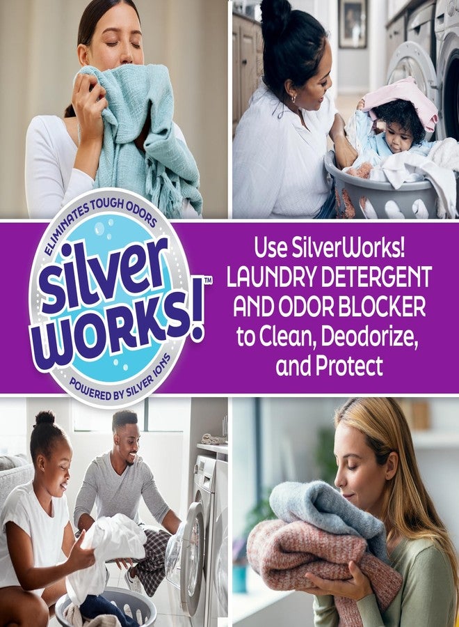 SilverWorks! Powerful Odor Eliminating Laundry Detergent Liquid, Silver Ion Deodorizer Technology, Laundry Odor Eliminator For Clothes, Cleans, Deodorizes & Protects - 33 fl oz, 66 Loads, Free & Clear - Image 5