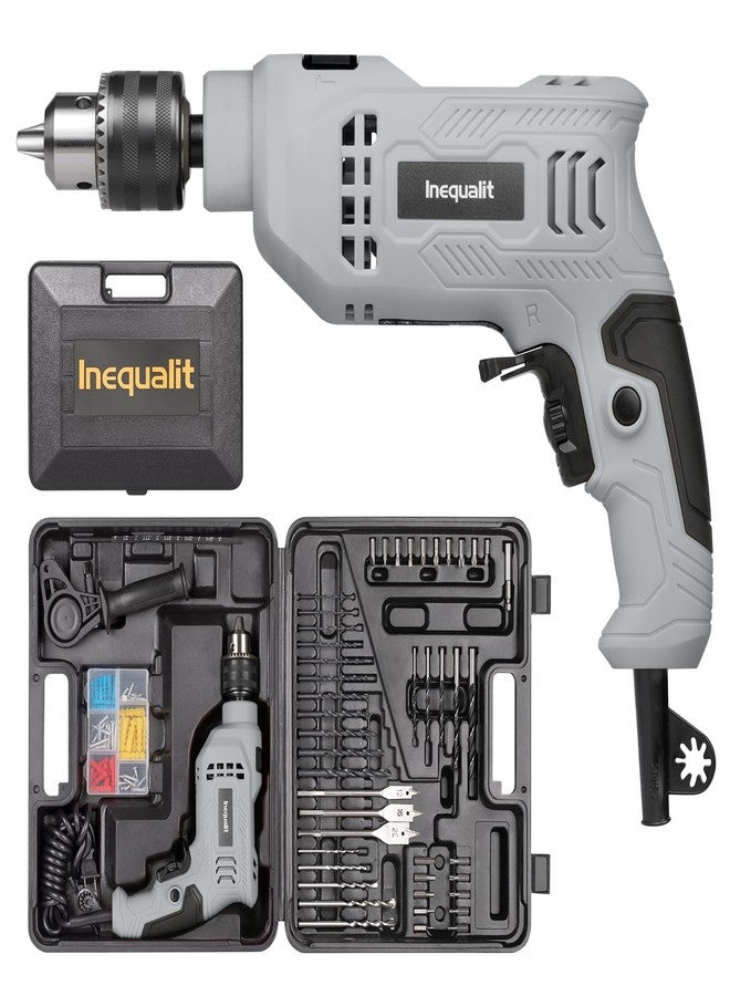 Inequalit Corded Hammer Drill 4.5Amp 0-3000 RPM, 1/2 Inch Chuck Impact Drill with 105-Piece Accessory Set, Adjustable Speed Control, 360° Swivel Handle, Depth Gauge and Portable Carrying Case - Image 1