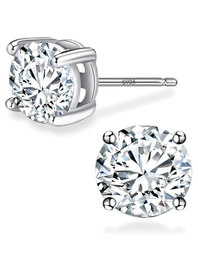 Arabest Hypoallergenic 925 Sterling Silver Stud Earrings for Women, Round 5A Cubic Zirconia Earrings CZ Studs Earrings for Girl Women Men 6mm  - Image 1
