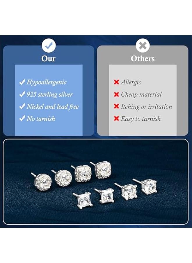 Arabest Hypoallergenic 925 Sterling Silver Stud Earrings for Women, Round 5A Cubic Zirconia Earrings CZ Studs Earrings for Girl Women Men 6mm  - Image 3