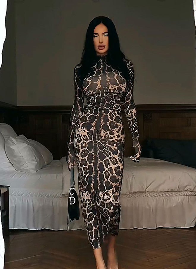 YUNIQEE فستان ماكسي ضيق بطبعة حيوانات للنساء - Image 3