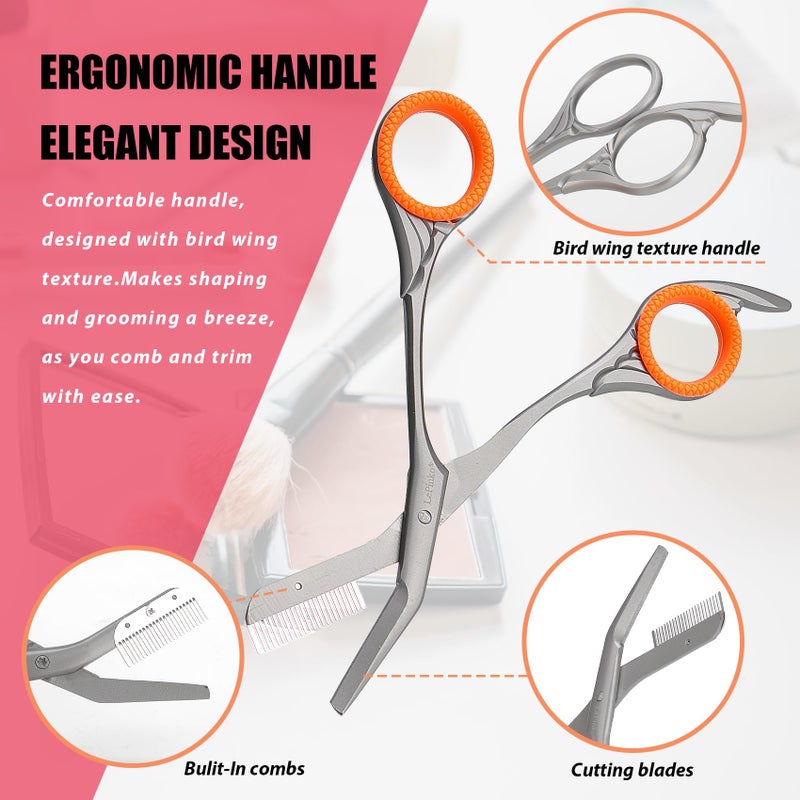 LePinko Eyebrow Trimming Scissors with Combs, Gifts For Men Women Stocking Stuffers, Gray - Image 3