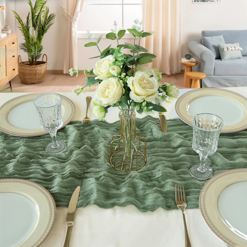 CKIKU 6 Pack 10FT Sage Green Cheesecloth Table Runner 120 Inch Long Gauze Rustic Boho Cheese Cloth Table Runner Sheer Fabric for St Patrick's Day Wedding Party Birthday Baby Shower Centerpiece Home Decor - Image 4
