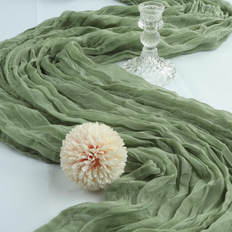 CKIKU 6 Pack 10FT Sage Green Cheesecloth Table Runner 120 Inch Long Gauze Rustic Boho Cheese Cloth Table Runner Sheer Fabric for St Patrick's Day Wedding Party Birthday Baby Shower Centerpiece Home Decor - Image 3