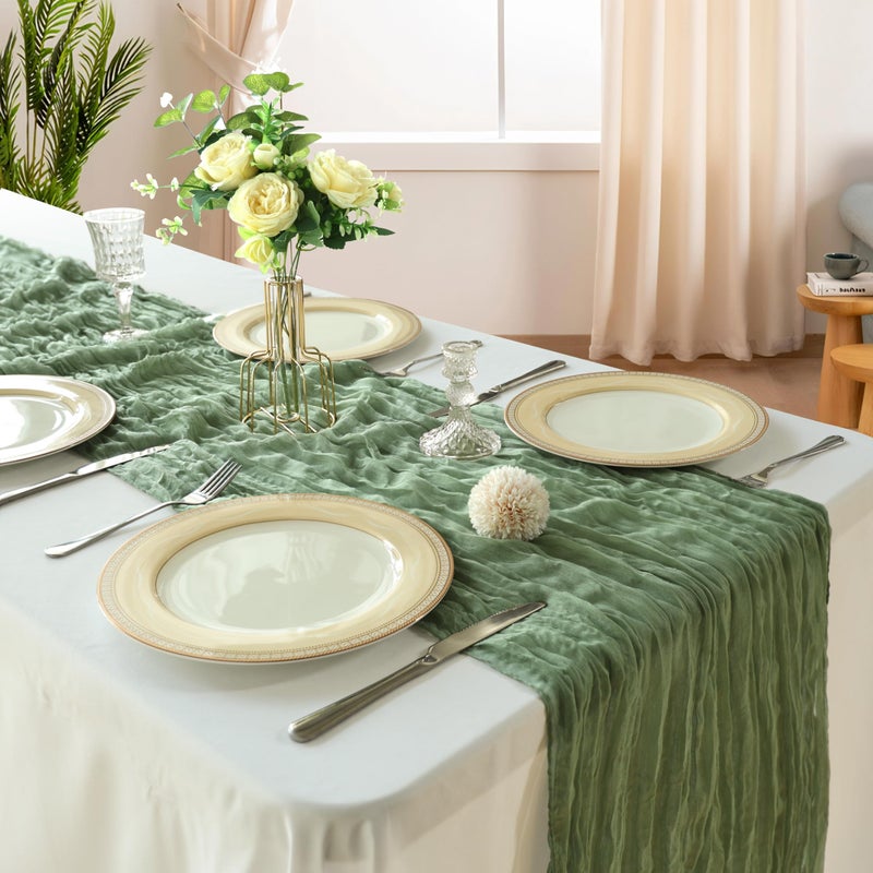 CKIKU 6 Pack 10FT Sage Green Cheesecloth Table Runner 120 Inch Long Gauze Rustic Boho Cheese Cloth Table Runner Sheer Fabric for St Patrick's Day Wedding Party Birthday Baby Shower Centerpiece Home Decor - Image 2