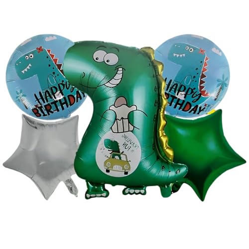 KITTER (Pack Of 5) Balloons Dino King Theme Happy Birthday Balloon Set, Dinosaur Birthday Balloons, Dinosaur Theme Decoration Set (Foil) | 5 Pc Dinosaur Balloon Set for Kids Birthday Party, Multicolor - Image 1
