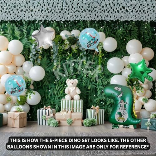 KITTER (Pack Of 5) Balloons Dino King Theme Happy Birthday Balloon Set, Dinosaur Birthday Balloons, Dinosaur Theme Decoration Set (Foil) | 5 Pc Dinosaur Balloon Set for Kids Birthday Party, Multicolor - Image 4