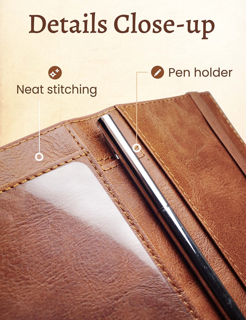 Yarnic Checkbook Cover for Personal Checkbook, Checkbook Holder with Pen Holder & Built-in Clear Plastic Divider for Duplicate Checks (Brown) - Image 4