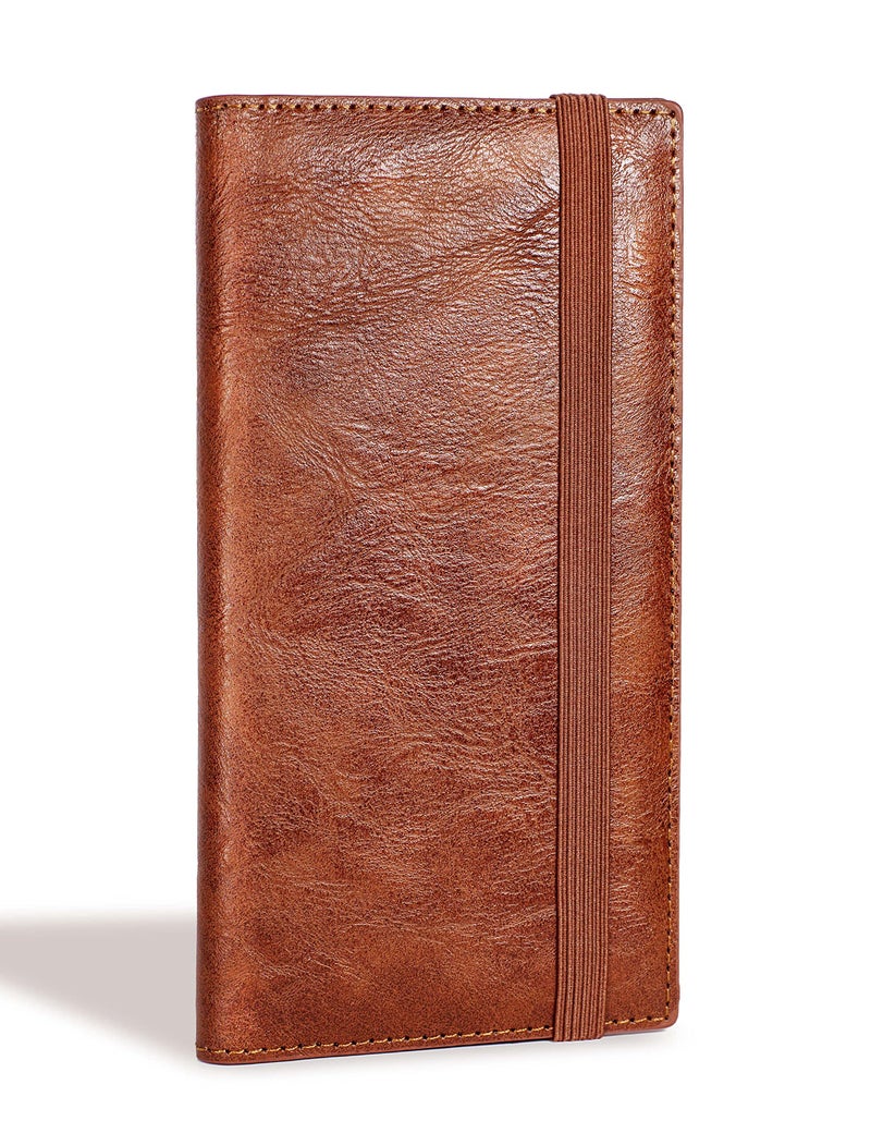 Yarnic Checkbook Cover for Personal Checkbook, Checkbook Holder with Pen Holder & Built-in Clear Plastic Divider for Duplicate Checks (Brown) - Image 1