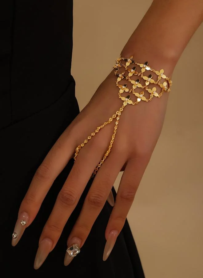 Take Two Gold Clover Hand Chain Bracelet