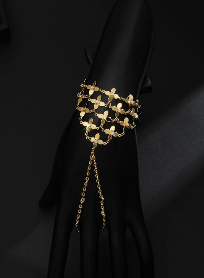 Take Two Gold Clover Hand Chain Bracelet