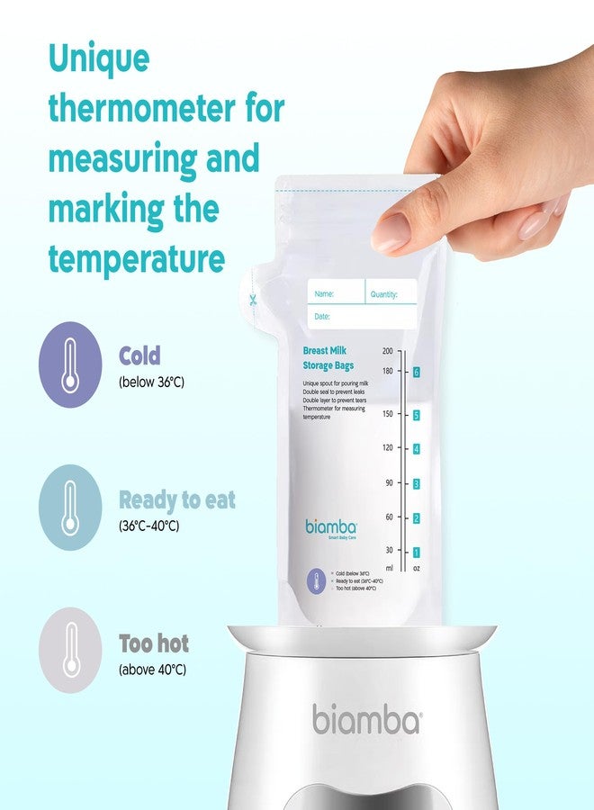 Biamba 50-Piece Milk Storage Bags Breastmilk by Biamba - Breastmilk Storage Bag Freezer BPA-Free, Double Seal Leak-Resistant, Temperature Indicator, Easy Pour Spout, Pre-Sterilized, 200ml / 6.7 Fl.oz Per Bag - Image 4