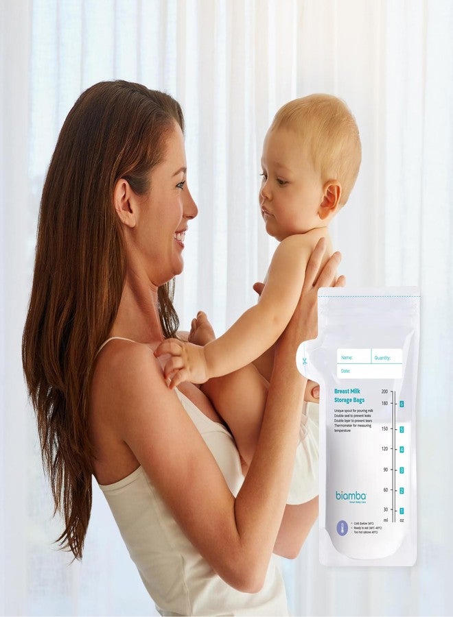 Biamba 50-Piece Milk Storage Bags Breastmilk by Biamba - Breastmilk Storage Bag Freezer BPA-Free, Double Seal Leak-Resistant, Temperature Indicator, Easy Pour Spout, Pre-Sterilized, 200ml / 6.7 Fl.oz Per Bag - Image 5