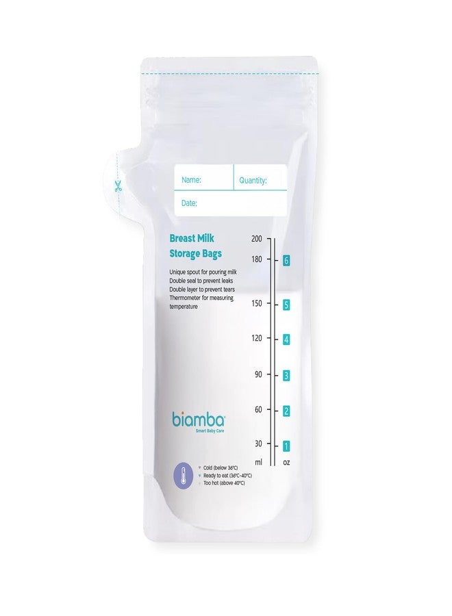 Biamba 50-Piece Milk Storage Bags Breastmilk by Biamba - Breastmilk Storage Bag Freezer BPA-Free, Double Seal Leak-Resistant, Temperature Indicator, Easy Pour Spout, Pre-Sterilized, 200ml / 6.7 Fl.oz Per Bag - Image 1