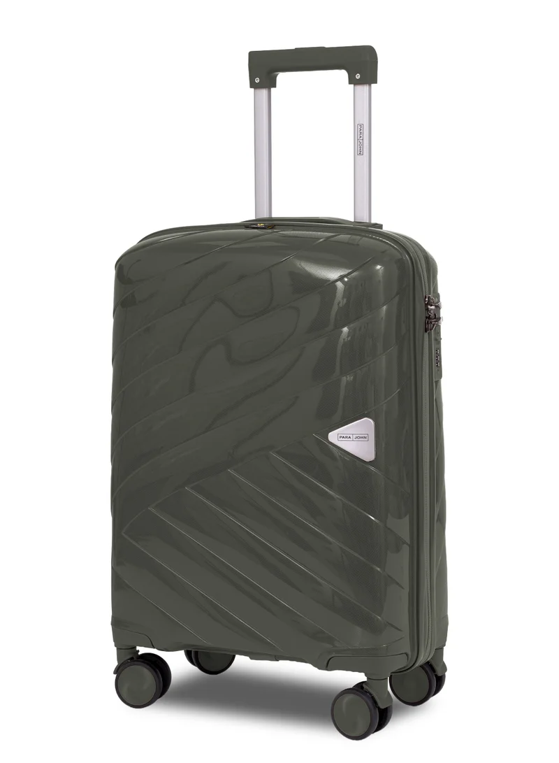 بارا جون Apex 20-Inch Small PP Hard Case Cabin Luggage Trolley Bag – 10kg Capacity, 8 Spinner Wheels & Lock, Dark Green