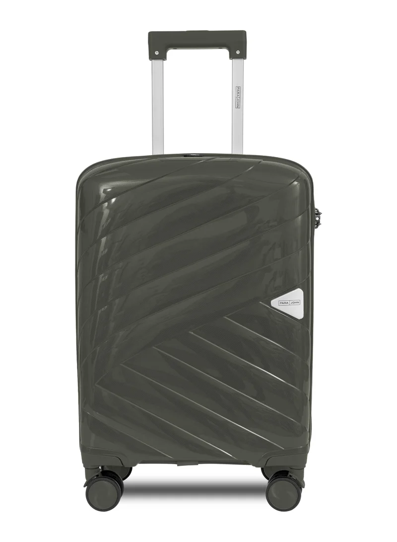 بارا جون Apex 20-Inch Small PP Hard Case Cabin Luggage Trolley Bag – 10kg Capacity, 8 Spinner Wheels & Lock, Dark Green