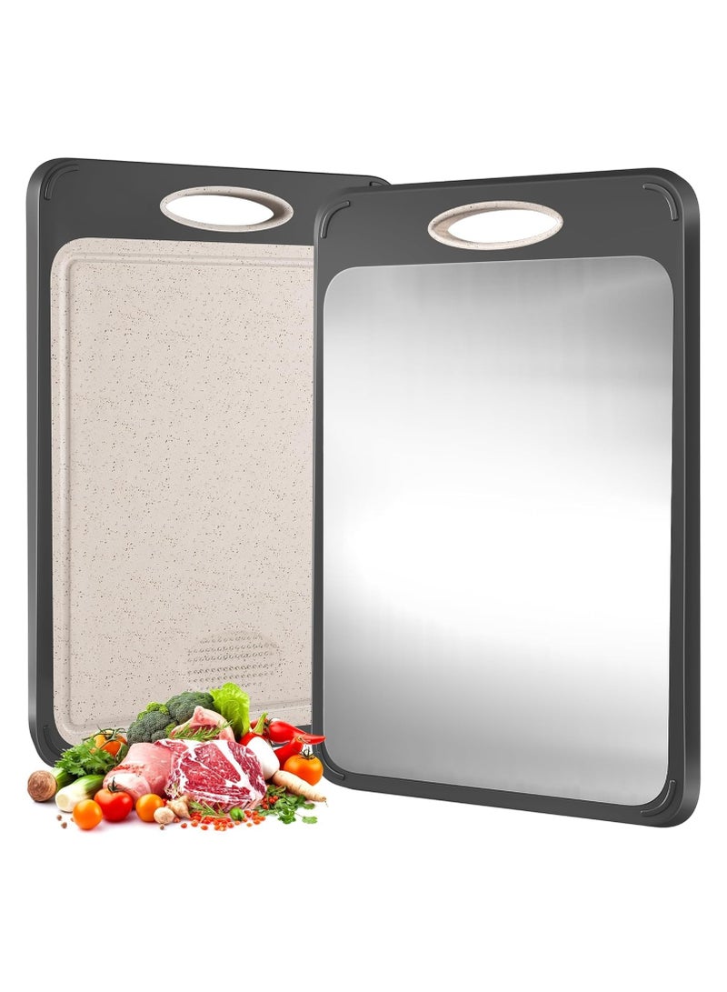 Swift Chopping Cutting Board Double Sided for Kitchen with 304 Stainless Steel and Plastic for Meat Vegetable Fruit, Non-Slip Easy Clean Large Size, Grey - Image 1