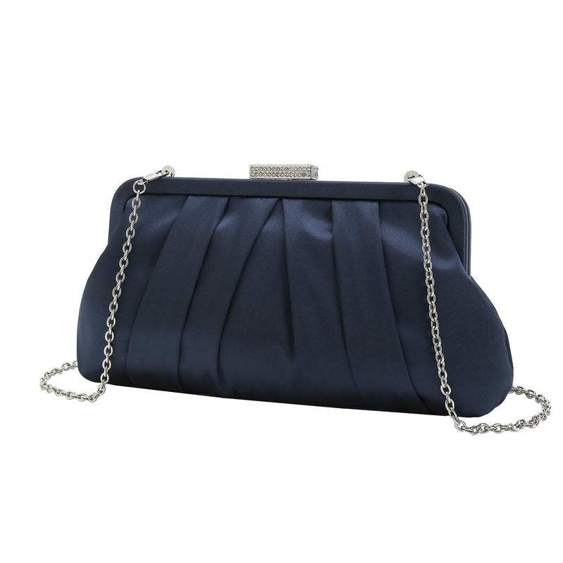 CHARMING TAILOR Classic Pleated Satin Clutch Bag Diamante Embellished Formal Purse for Wedding/Prom/Black-Tie Events (Navy) - Image 2