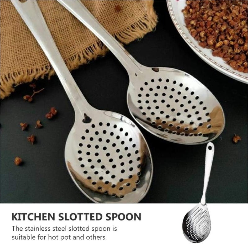 comfrt Skimmer Slotted Spoon Stainless Steel Skimmer Strainer Ladle Skimmer Stainless Steel Straining Spoon with Handle for Hot Pot Soup Oil - Image 2