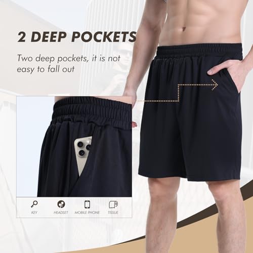 BOOJO 7 Pack Mens Athletic Shorts - Gym Basketball Running Workout Quick Dry Black Shorts with Pockets for Casual Performance - Image 2