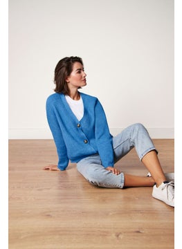 Tchibo Women V-Neck Knitted Cardigan, Blue  - Image 1