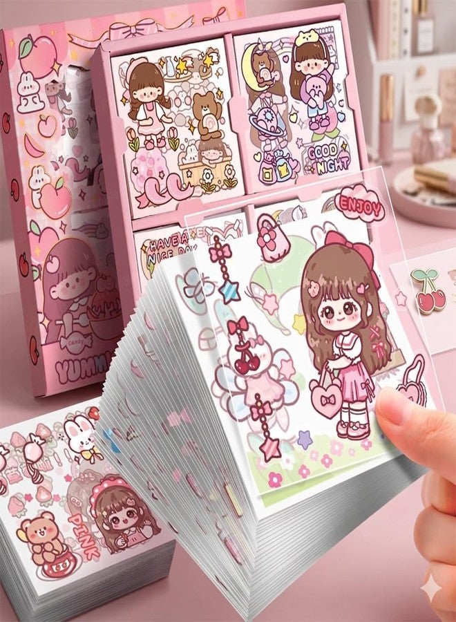 YBN 100 Sheets Kawaii Cartoon Sticker Set – Sweet Party Cute Washi & PET Waterproof Decorative Decals, Aesthetic Stationery for Scrapbooking, Journaling, Laptop 3D Stickkers & DIY Crafts - Image 1
