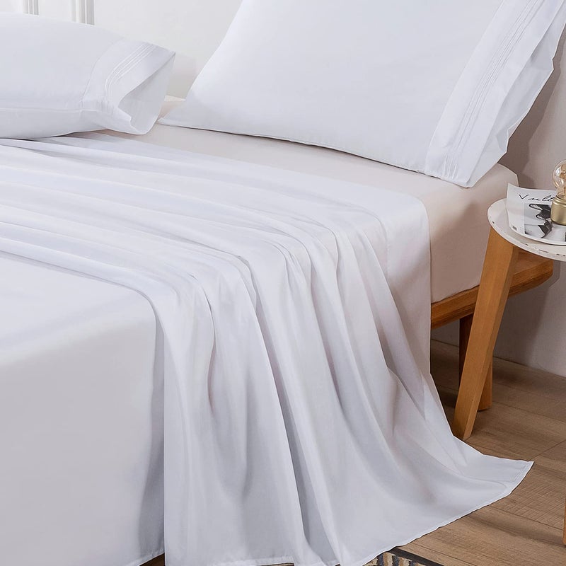 Lirex 2-Pack Twin Size Flat Sheet Set, Ultra-Soft Brushed 1800 Microfiber, Breathable & Wrinkle-Free, Machine Washable (White) - Image 4