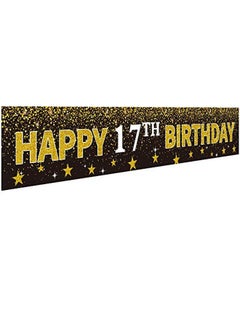 Shiny Ushinemi Happy 17Th Birthday Banner Party Decorations 17 Years Old Birthday Backdrop Cheer To 17Th Year Anniversary Large Signs 9.8X1.6Ft Gold And Black  - Image 1