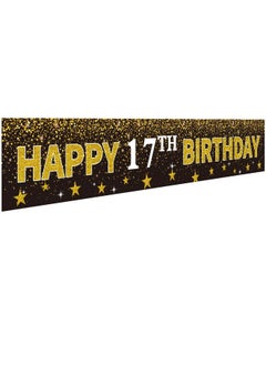 Shiny Ushinemi Happy 17Th Birthday Banner Party Decorations 17 Years Old Birthday Backdrop Cheer To 17Th Year Anniversary Large Signs 9.8X1.6Ft Gold And Black  - Image 2