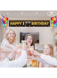 Shiny Ushinemi Happy 17Th Birthday Banner Party Decorations 17 Years Old Birthday Backdrop Cheer To 17Th Year Anniversary Large Signs 9.8X1.6Ft Gold And Black  - Image 4
