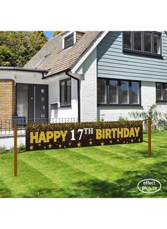 Shiny Ushinemi Happy 17Th Birthday Banner Party Decorations 17 Years Old Birthday Backdrop Cheer To 17Th Year Anniversary Large Signs 9.8X1.6Ft Gold And Black  - Image 3
