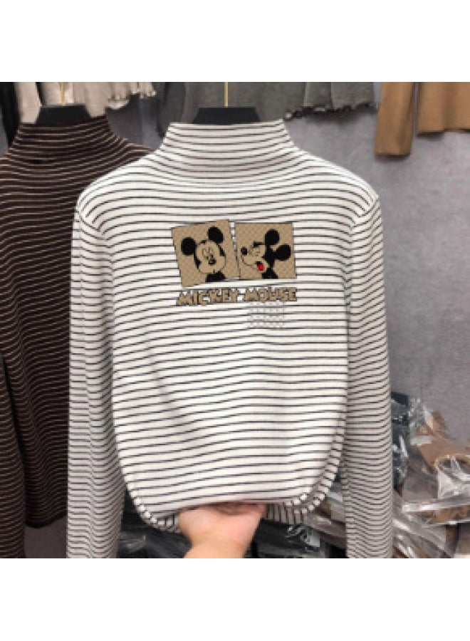 Boys And Girls German Velvet Inner Layering Shirt Autumn And Winter Medium And Large Kidsren's Half Turtleneck Long-sleeved T-shirt Stripesd Cartoon Top
