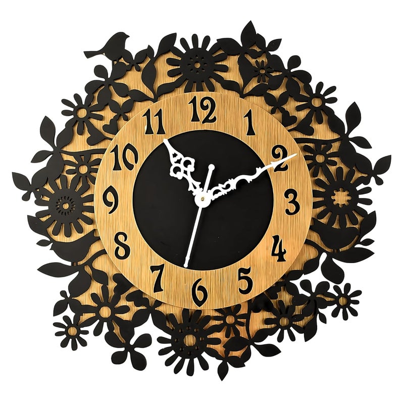 Nozvera 15 Inches Wall Clock for Home Stylish Latest Handcrafted Wooden Silent Non Ticking Antique Wall Clock Decorative Big Size Wall Clock for Home Living Room Bedroom Hall Office - Image 1