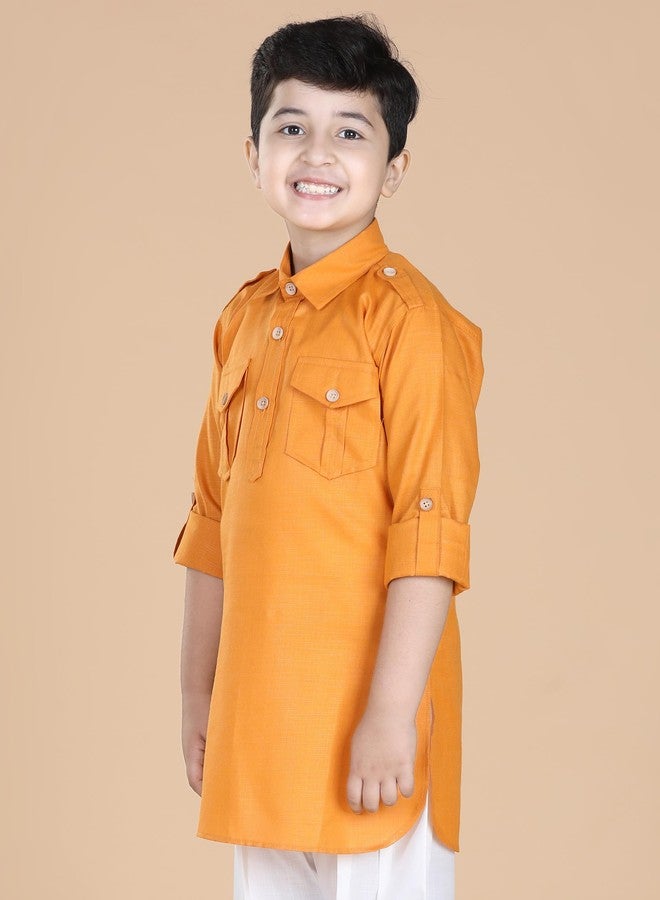 AJ DEZINES ملابس أطفال تقليدية قميص باثاني برتقالي من القطن الخالص للأولاد (قميص فقط) (DUP_KURTA-1232-ORANGE-16) - Image 3