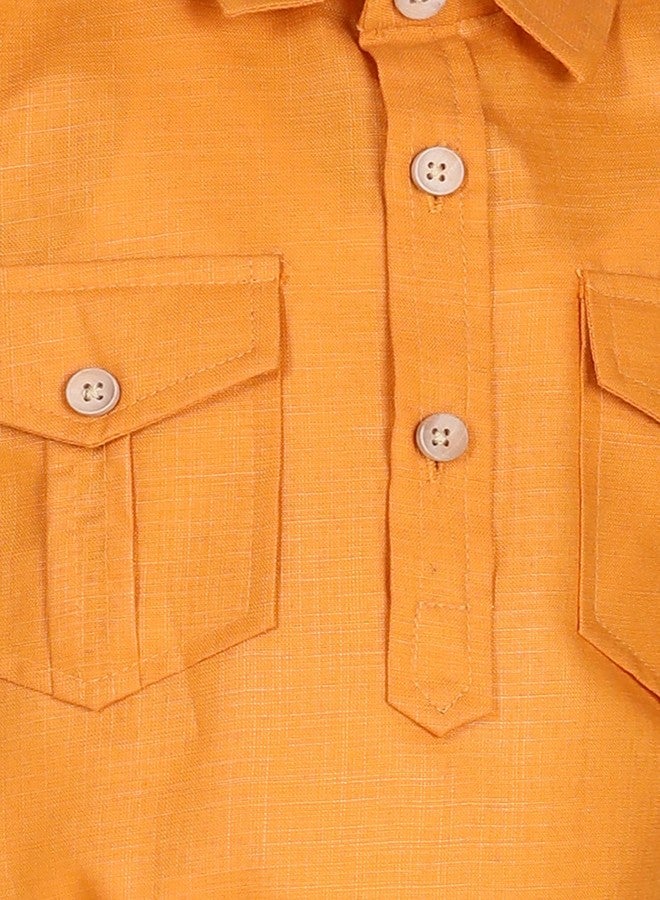 AJ DEZINES ملابس أطفال تقليدية قميص باثاني برتقالي من القطن الخالص للأولاد (قميص فقط) (DUP_KURTA-1232-ORANGE-16) - Image 4