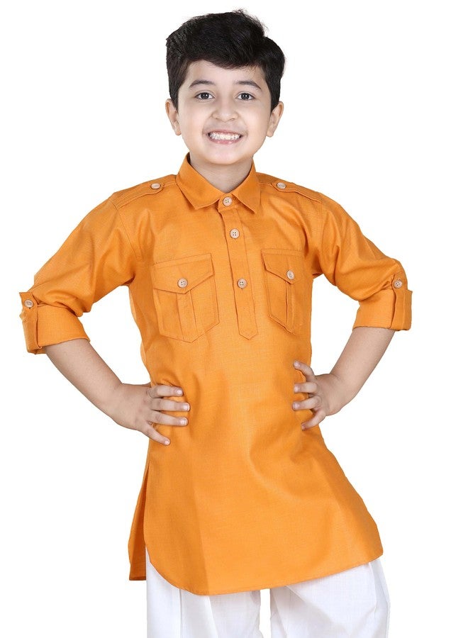 AJ DEZINES ملابس أطفال تقليدية قميص باثاني برتقالي من القطن الخالص للأولاد (قميص فقط) (DUP_KURTA-1232-ORANGE-16) - Image 1