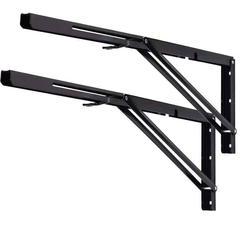 YUMORE Folding Shelf Brackets, 24 Inch Heavy Duty L Bracket, Black DIY Collapsible Shelf Bracket for Workbench Folding Table Hinge, Max Load: 330lb, Pack of 2 - Image 1