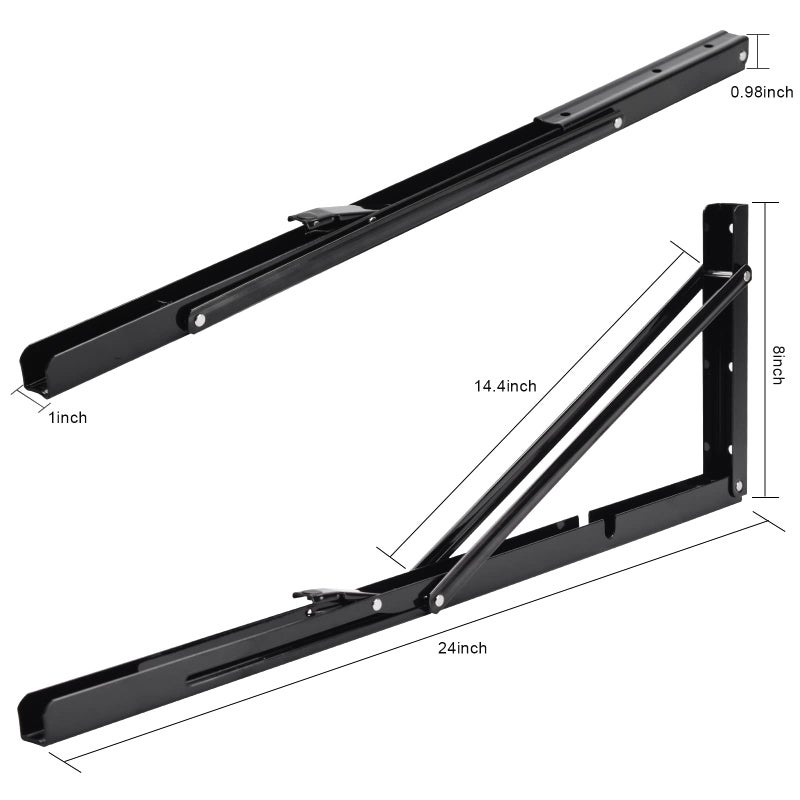 YUMORE Folding Shelf Brackets, 24 Inch Heavy Duty L Bracket, Black DIY Collapsible Shelf Bracket for Workbench Folding Table Hinge, Max Load: 330lb, Pack of 2 - Image 2