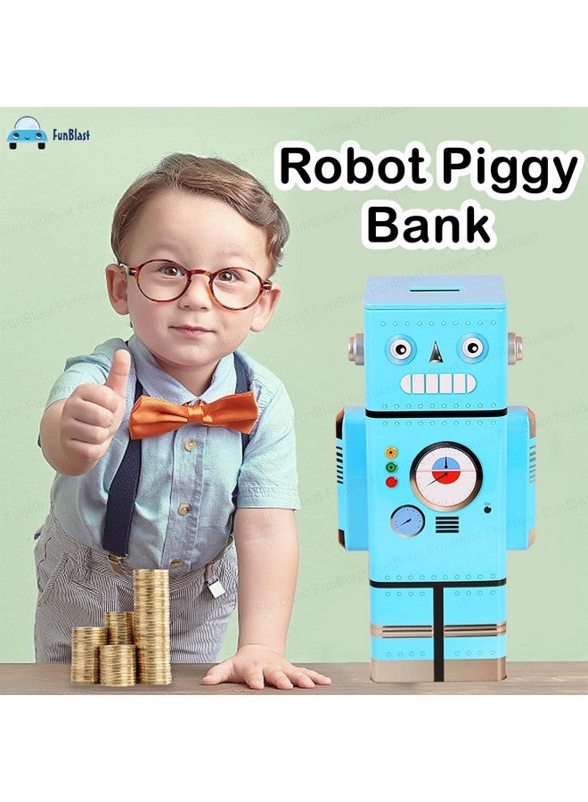 فنبلاست حصالة نقود للأطفال من فن بلاست - حصالة نقود روبوتية، حصالة نقود معدنية لحفظ النقود، جولاك للأطفال - هدايا أعياد الميلاد للأولاد والبنات، حصالة نقود، صندوق نقود معدني للأطفال (أزرق) - Image 3