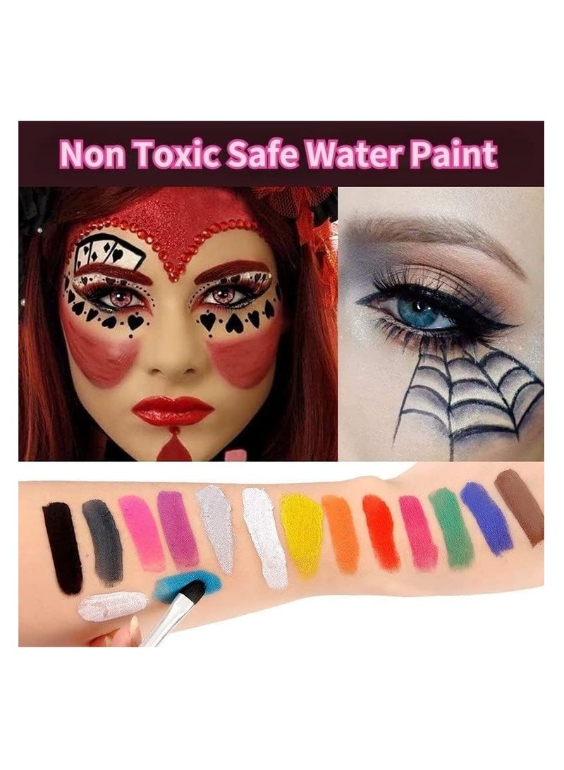 Face Painting Kit - 15 Water Based Face Paint Colors,2 Brushes,4 Stencils Professional Face Body Paint Palette Set for Teens  Adults  Party Cosplay Costume Makeup,Easy to Clean - Image 3