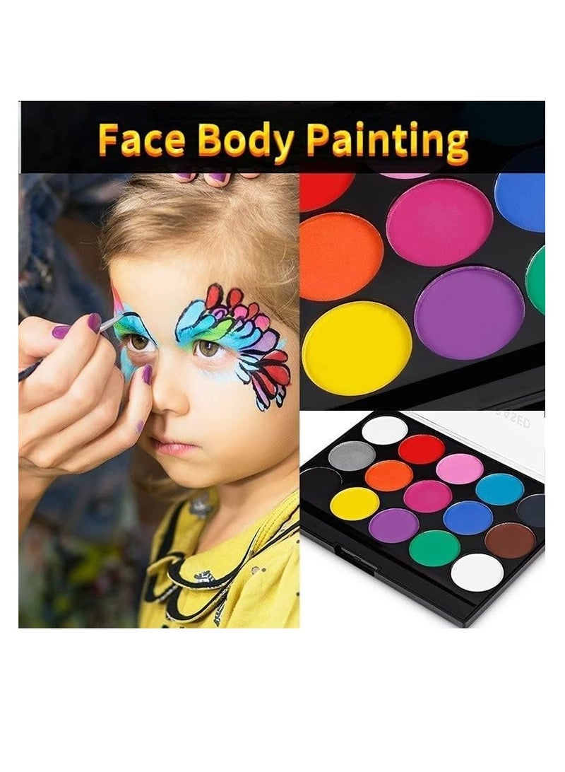 Face Painting Kit - 15 Water Based Face Paint Colors,2 Brushes,4 Stencils Professional Face Body Paint Palette Set for Teens  Adults  Party Cosplay Costume Makeup,Easy to Clean - Image 2
