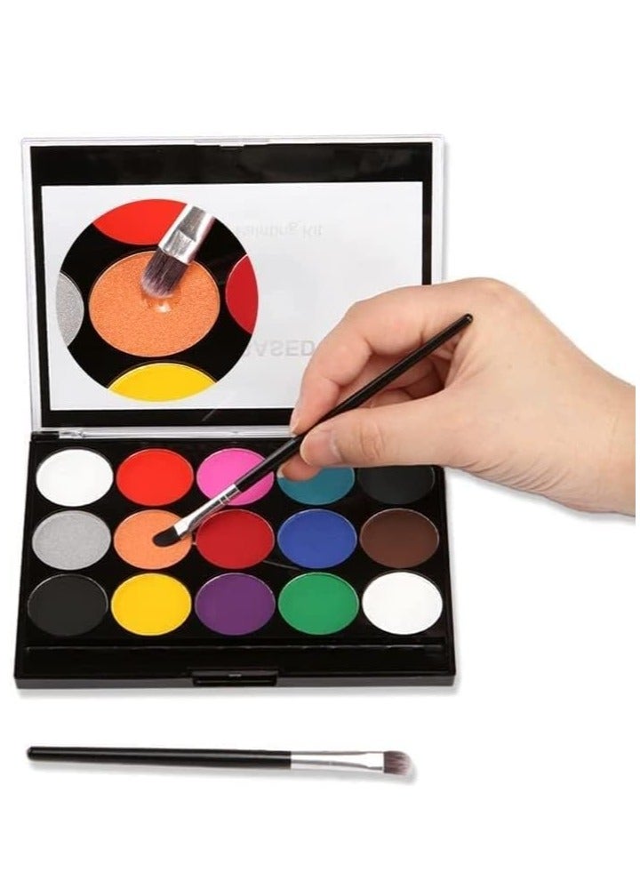 Face Painting Kit - 15 Water Based Face Paint Colors,2 Brushes,4 Stencils Professional Face Body Paint Palette Set for Teens  Adults  Party Cosplay Costume Makeup,Easy to Clean - Image 5