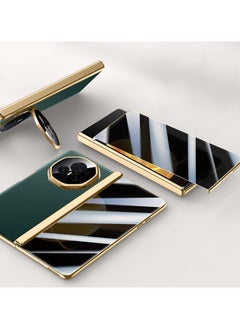 Compatible with Honor Magic V3 Electroplated Frame Magnetic Hinge Protection Grain Leather Case with Lens Holder Privacy Screen Protector For Magic V3